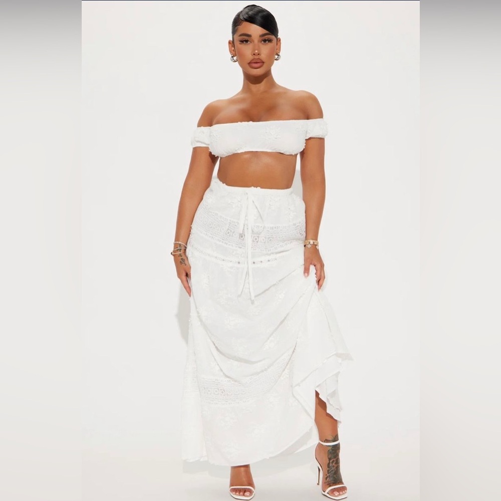 Fashion nova white Becca maxi skirt set